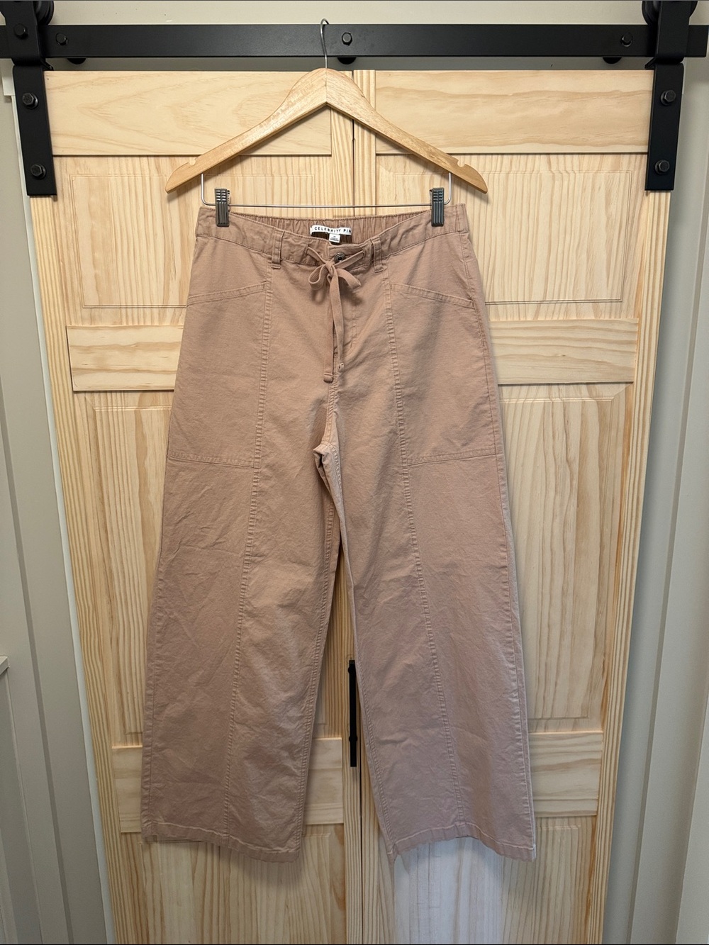 Celebrity Pink Drawstring Wide-Leg Womens Pants — Taupe